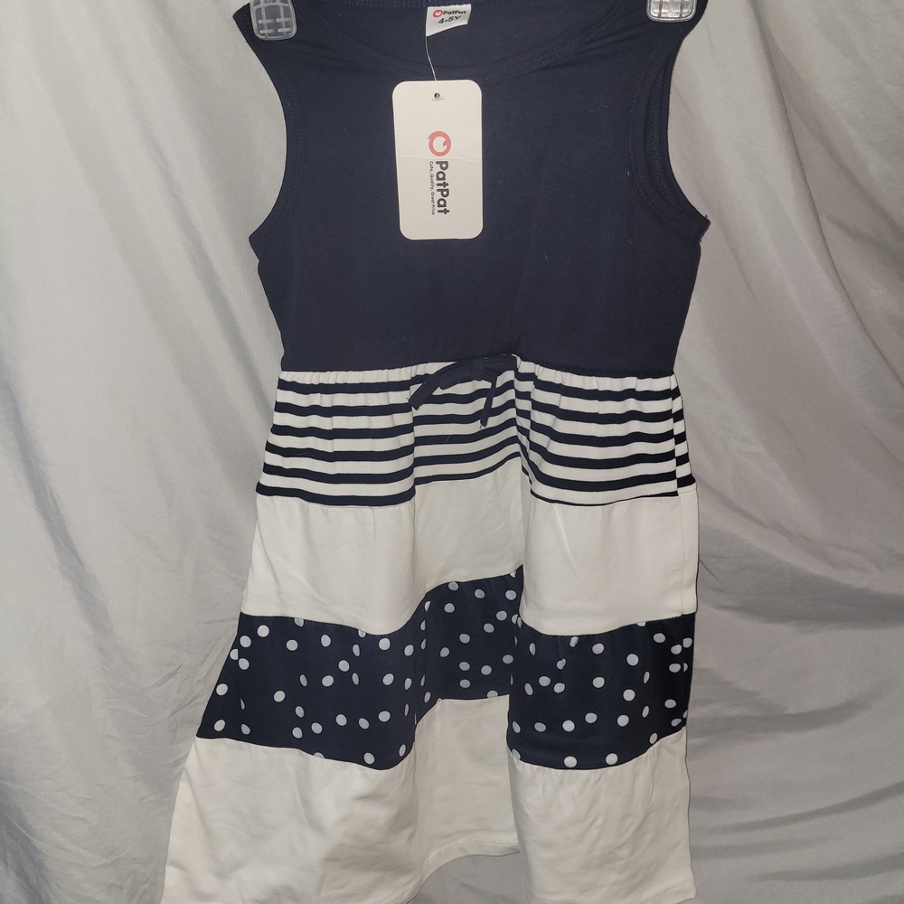 PatPat NWT Navy & White Striped Polka Dot Dress